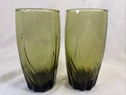 2 Vintage Anchor Hocking Avocado Olive Green Central Park Starfire 14oz Tumblers