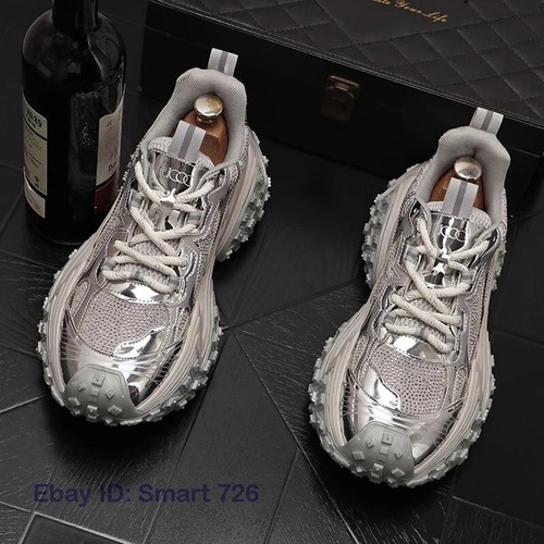 Men Rhinestones Thick Bottom Lace Up Comfort Sneakers Flats Shoes Fashion - Picture 22 of 32