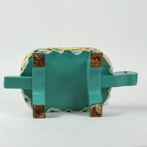 Vintage Child's 1983 Wooden GreenTurtle Footstool Floral Cushion Folk Art - Picture 5 of 10
