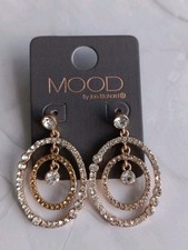 Image of Jon Richard Double Oval Hoop Dangle Earrings Clear Rhinestones 1.5" BNWT