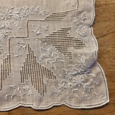 Vintage Delicate Flower Hankie White Gray Embroidered, Wedding Day Bride 12"