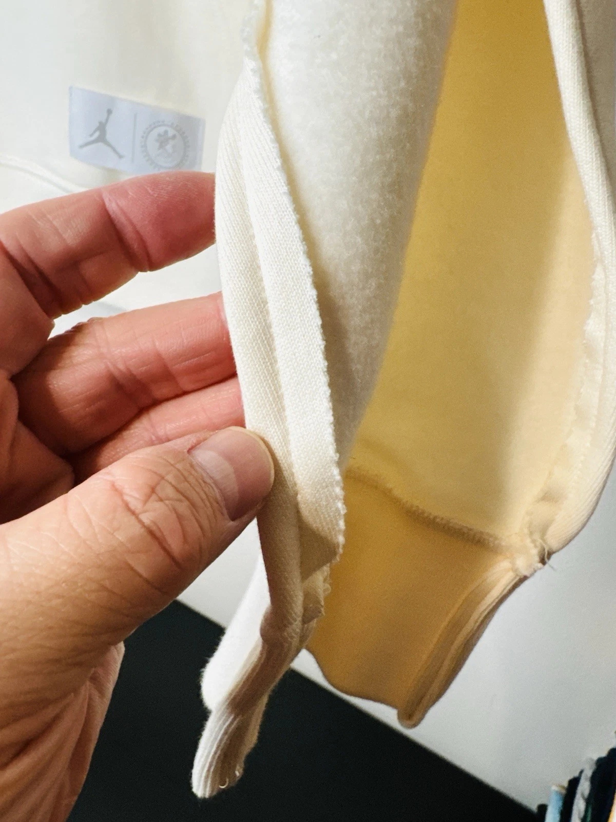 OFF WHITE Felpa con cappuccio drappeggio aperto Jordan Brand x Union Bephies Beauty Supply taglia XS crema