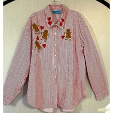Vintage Ol? Paint Red White Stripe Valentine Heart Gingerbread Button Down Shirt