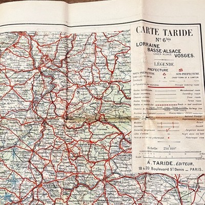 1920s-30s Carte Taride French Map Lorraine Basse-Alsace Voseges 36x28  TE1