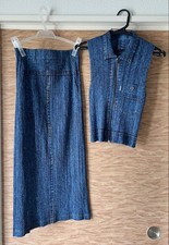 PLEATS PLEASE ISSEY MIYAKE Denim Transfer Sleeveless Shirt Skirt Set Sizes 3,1