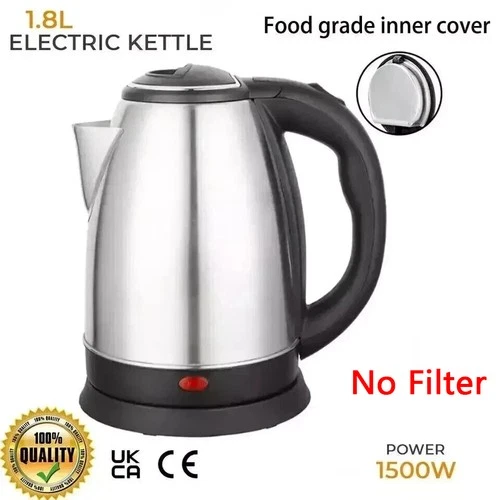 Electric Kettle Stainless Steel Cordless Jug 1.8L Overheat Protection - 1500W