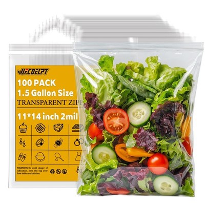 -11×14 Large Plastic Reclosable Bags 100 Count, 2 mil, 1.5 Gallon Size Zip St...