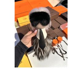 Fendi Fur Bag Charm Keychain White Black Pink Fur Accents for Women
