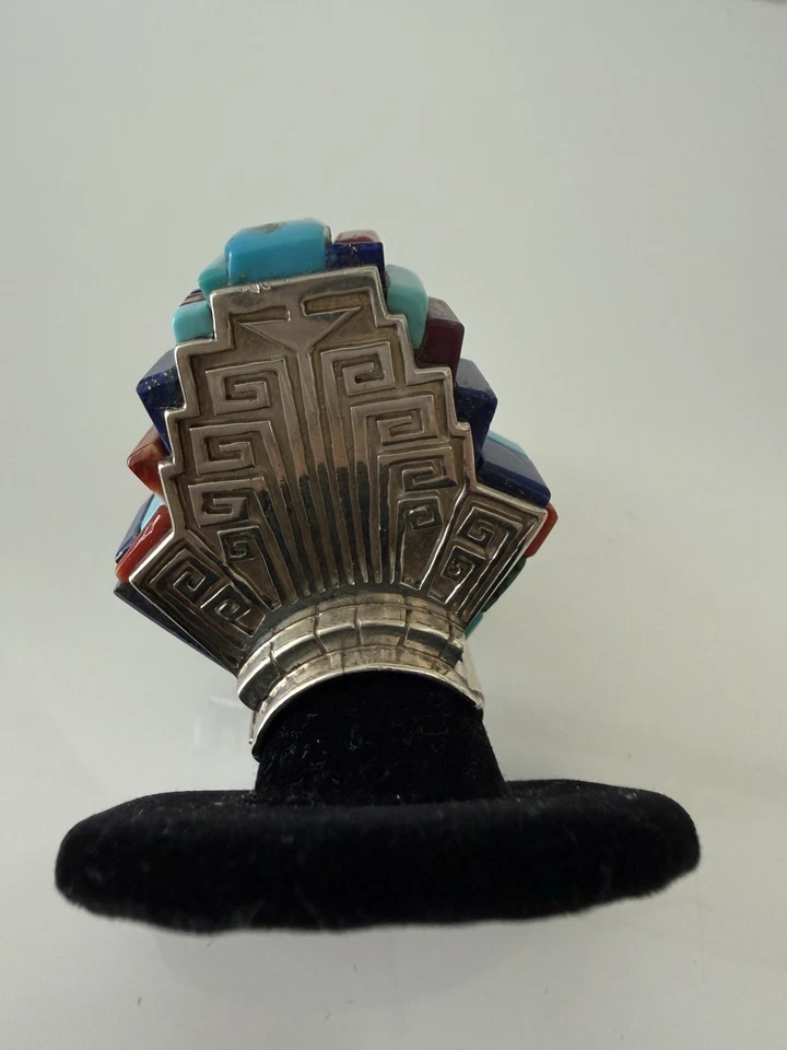 Инкрустация индейским бирюзовым камнем. Кольцо из стерлингового серебра 925 пробы 11 - Изображение 4 из 4