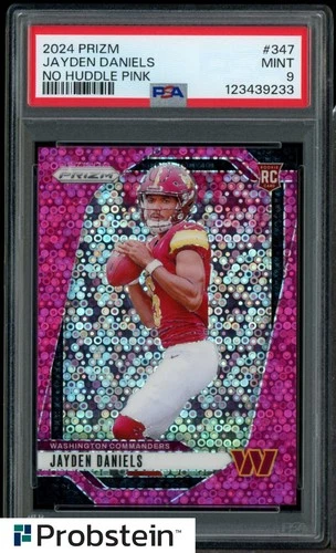 2024 Panini No Huddle Pink Prizm #347 Jayden Daniels RC Rookie 16/25 PSA 9 MINT