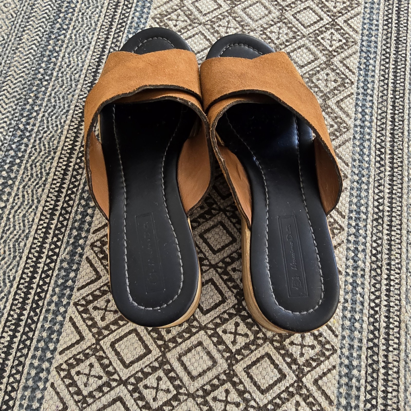 Massimo Dutti EU 40 Platform Slide Sandals Brown Suede Wooden Wedge Open Toe thumbnail 7