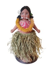 Vintage Hawaiian hula girl souvenir cloth doll w/ grass skirt 14"