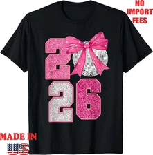 Happy New Year 2026 Disco Ball Pink Coquette Bow Family T-Shirt, Kid Adult Tee