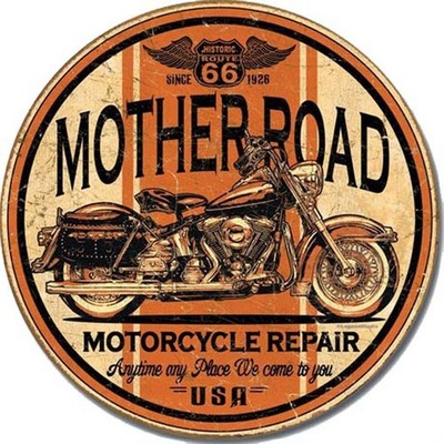 Mother Road Route 66 Motorcycle 12'' Round Tin Sign Nostalgic Metal Sign #1697