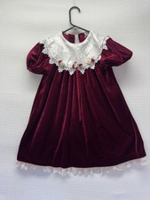 Vintage Rare Too Velvet Dress Girls 6 Lace Trim Burgundy