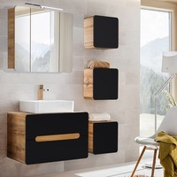 Badezimmer BadmöBel Komplett Set 80Cm Waschtisch Led Spiegelschrank BadschräNke