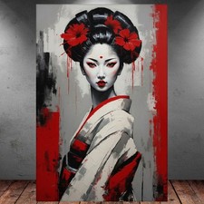 LEINWAND BILD ER XXL ABSTRAKT GEISHA GESICHT FRAU ASIEN JAPAN WAND POSTER P1652