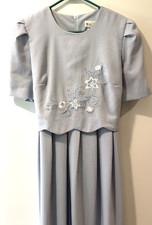 Miss Dorby Size 8 Misses blue Career Dress Attached Embroidered Overlay Top