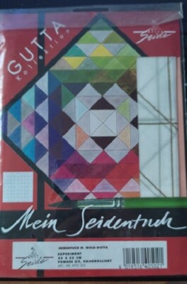 Seidenmalerei Seidentuch 55x55 m. Gold Gutta Pongee handrolliert