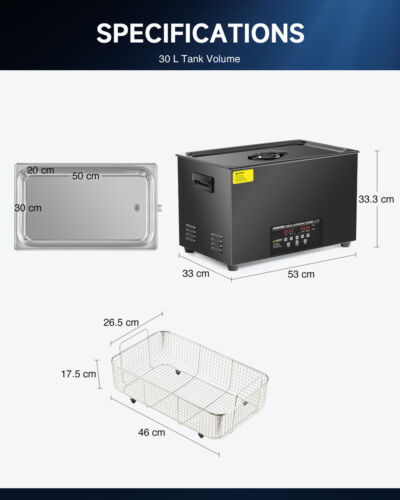 CREWORKS 30L Ultrasonic Cleaner with 1200W Heater Digital Timer & Degas Function - Picture 8 of 10