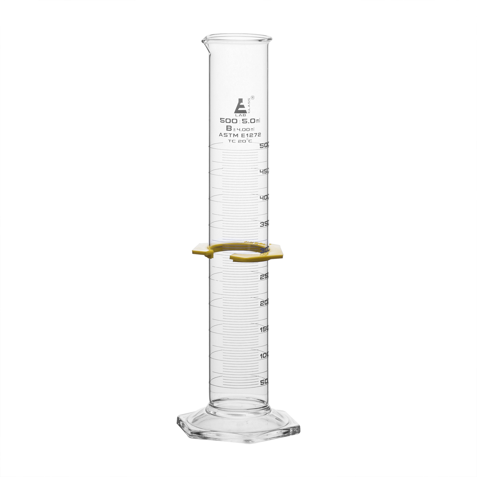 Eisco 500mL Glass Graduated Cylinder, Hexagon Base - Class B Borosilicate Glass