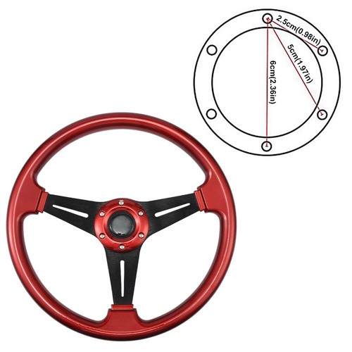 Universal 340mm Car Racing Deep Dish Steering Wheel Red 6 Bolts Grip with Horn - Picture 5 of 12