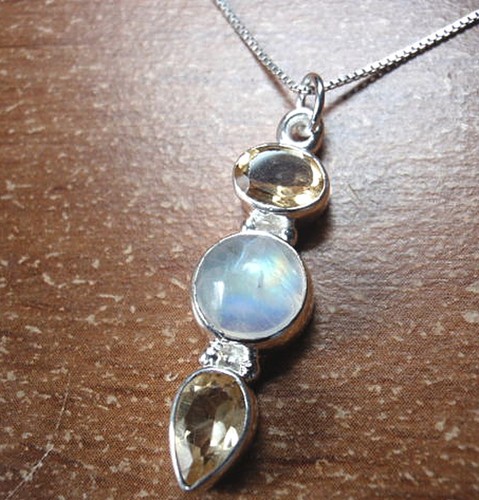 Faceted Citrine and Moonstone Triple 