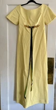 Lorrie Deb 60s Yellow Maxi Green Velvet Empire Waist Formal VTG Regencycore Med