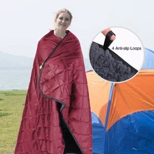 Outdoor Camping BLANKET With Sherpa Lining Windproof Red 79"x 79" REDCAMP