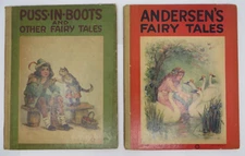 Vtg 1922 PUSS-IN-BOOTS & ANDERSEN'S FAIRY TALES Book Lot Saalfield Publishing