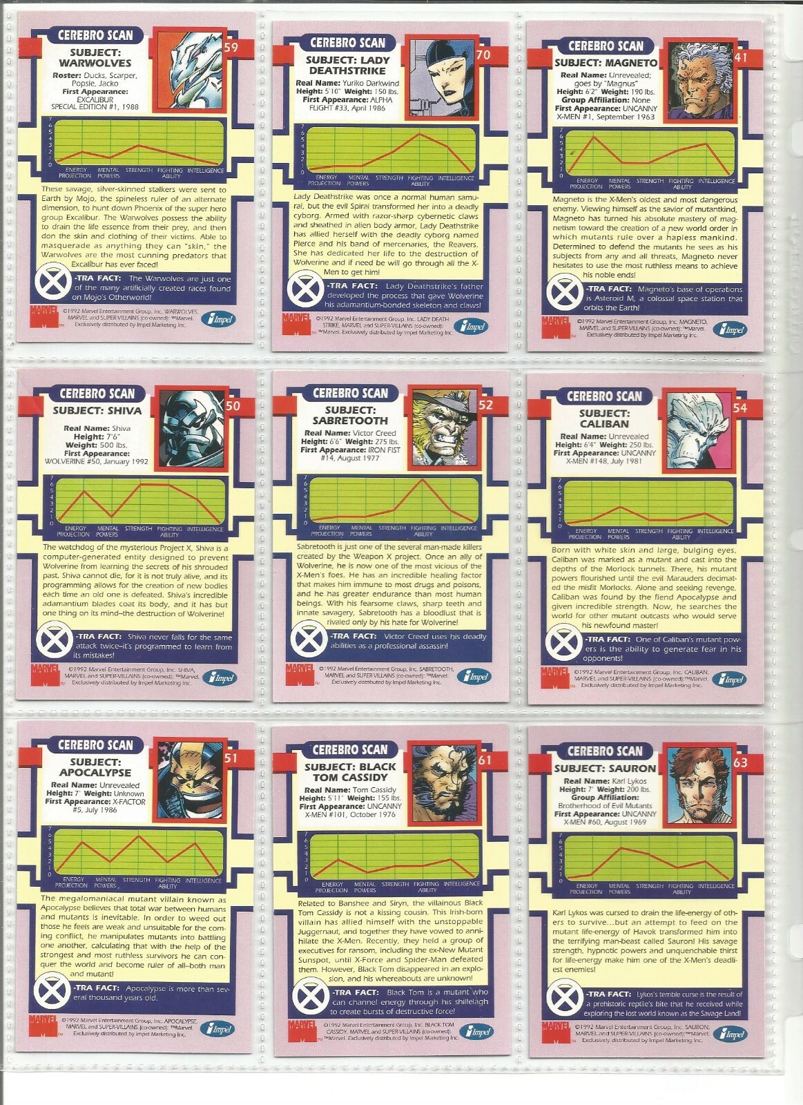 Lot of 9 Marvel Cerebro Scan X-Men 1992 Super Villains Impel Trading Cards  | eBay