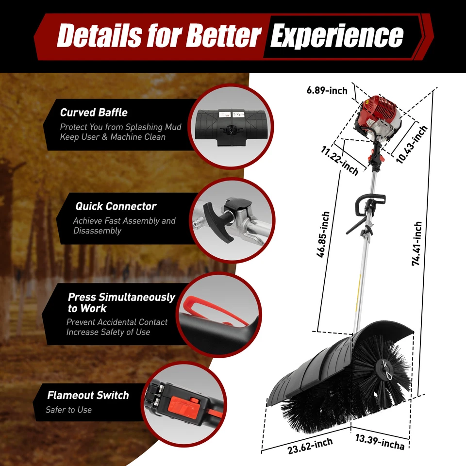 52CC Handheld Sweeper Broom Gas Power Driveway Turf Artificial Grass Snow Clean - Image 4 of 4