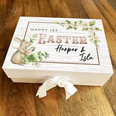 Personalisierter Andenkenkorb Hase & Blumen 1. Ostern Geschenkbox