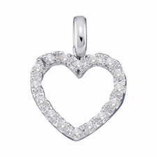 14kt White Gold Womens Round Diamond Heart Pendant 1/10 Cttw