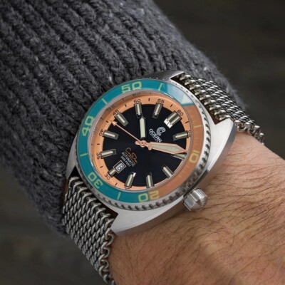 Ocean Crawler Core Diver 2024 Aqua/Salmon 44mm Automatic Men Watch