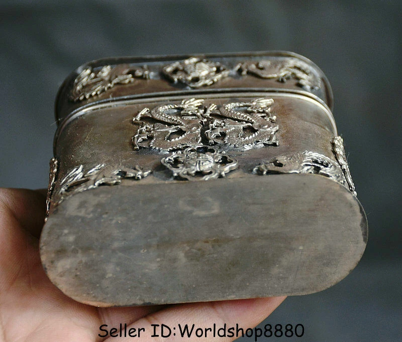 Old China Silver Dynasty Dragon Phoenix Kylin Beast Cigarette Box Coccoloba - Imagem 4 de 4