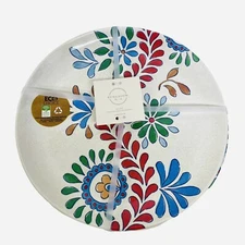 BUNGALOW Set of 4 Melamine 11" Dinner Plates Burgundy Floral Summer Table Decor