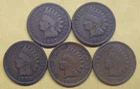 Five Indian Pennies with Five Different Dates--ALL in Good+ Take a Look