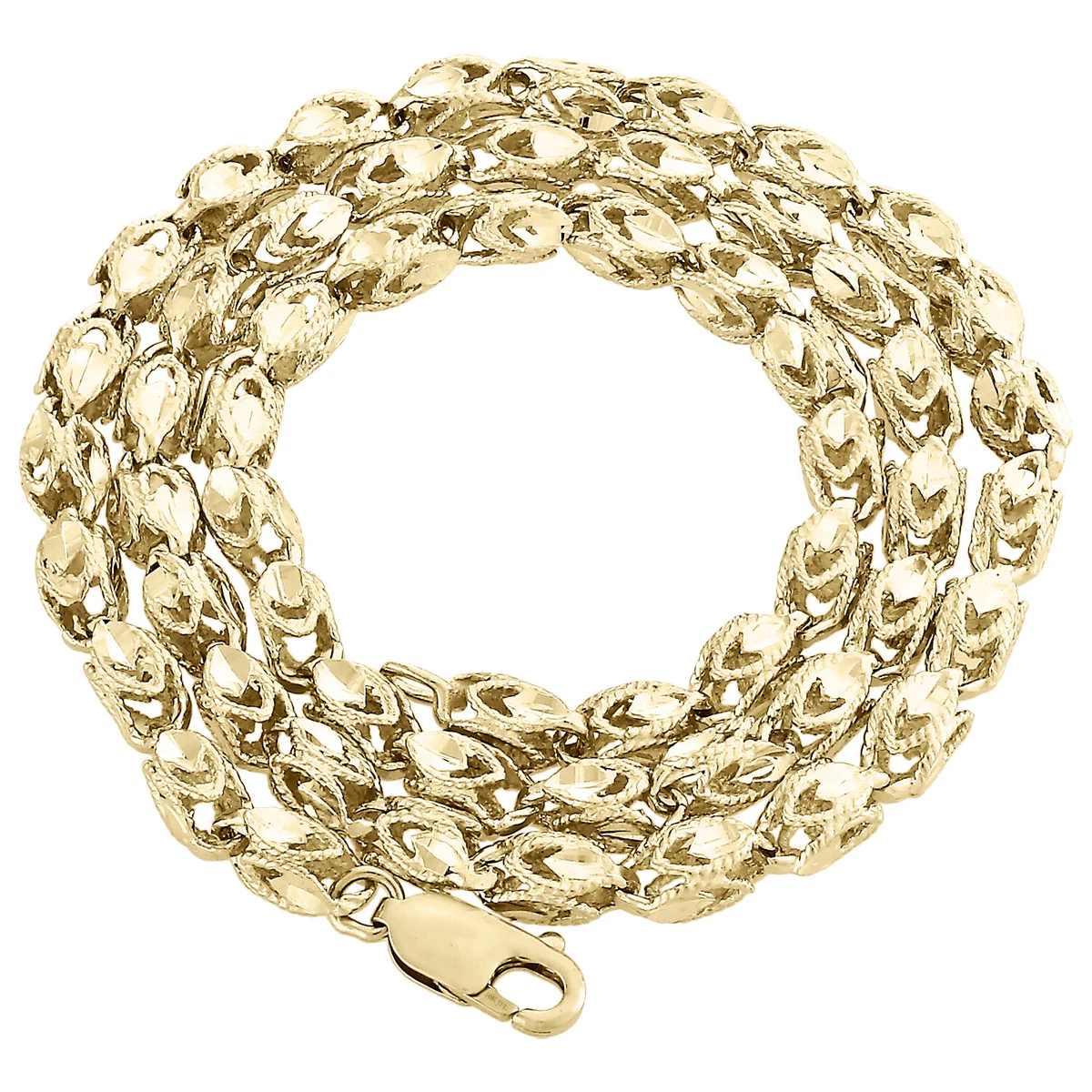 10K Yellow Gold 3D Turkish Rope Fancy Link 3.70mm Chain Statement Necklace 26