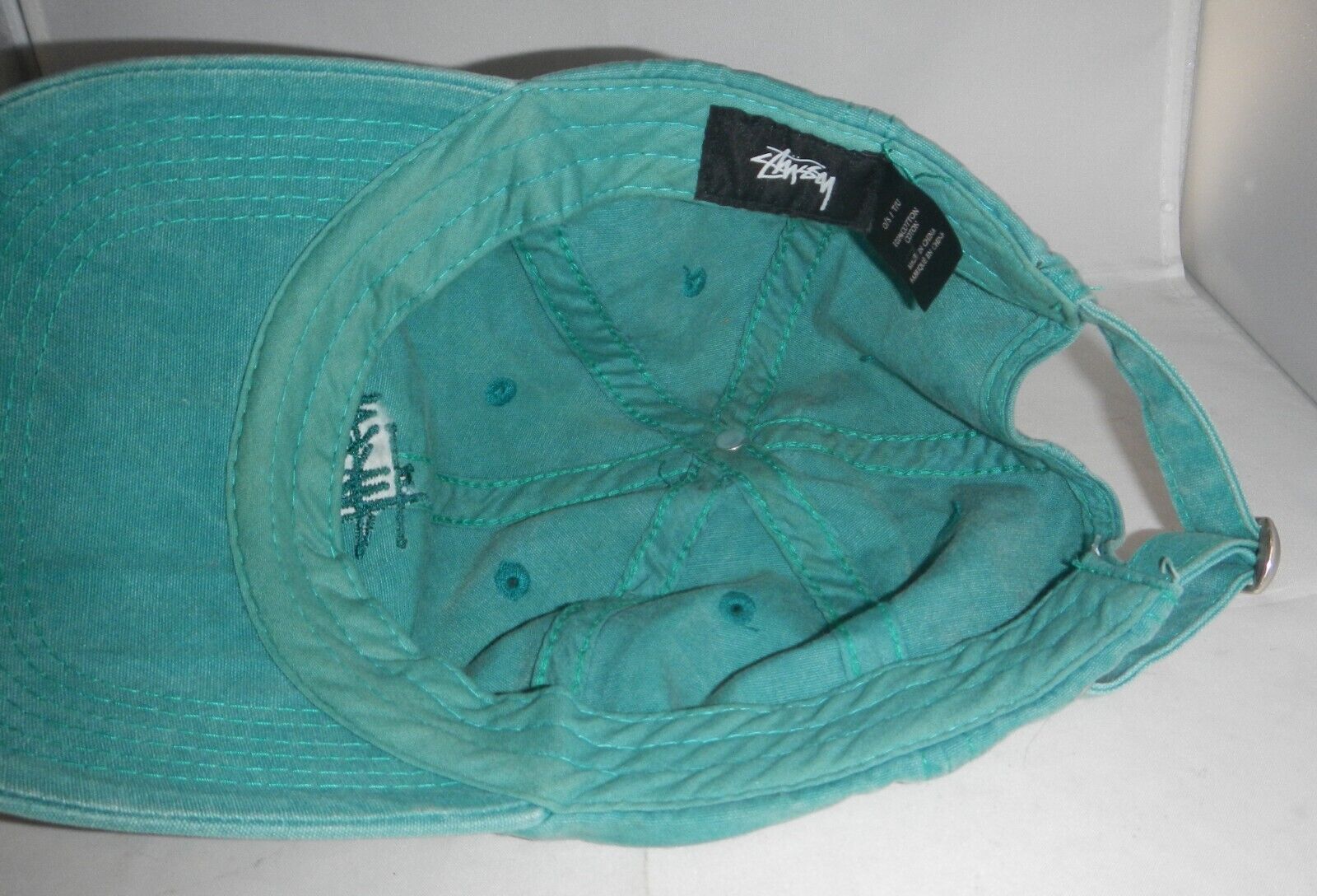 Vintage Stussy Brand Logo Strapback Baseball Hat Cap Turquoise 