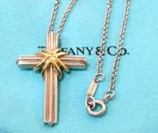 Tiffany  Co. Signature Cross Silver 925 750 18K Gold Pendant Necklace No Box