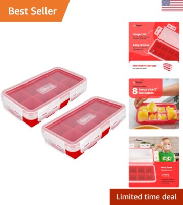 IceTopper XL 8 Large Cube Silicone Tray with Lids - Easy Release & Stackable