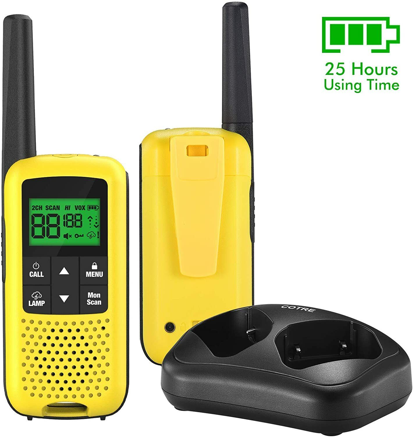 NEW- COTRE Two Way Radios Up to 32 Miles USB Rechargeable Walkie Talkies Yellow