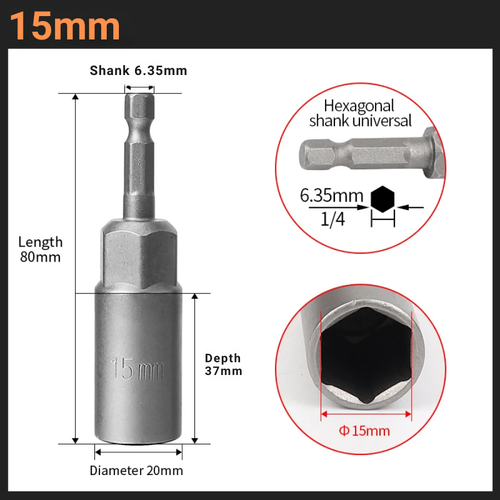 6mm-19mm FULL SET 7pcs Deep Bolt Nut Driver Bit Set 1/4" Hex Shank Impact Socket - Picture 9 of 11