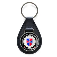 62nd Air Defense Artillery Brigade Veteran Black Leather Keychain Silver Keyring