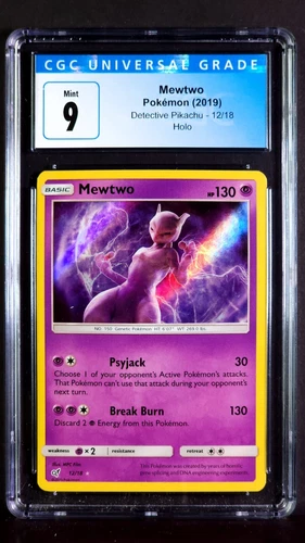 Mewtwo Holo 12/18 Detective Pikachu Mint CGC 9 Graded Pokemon Card 2019