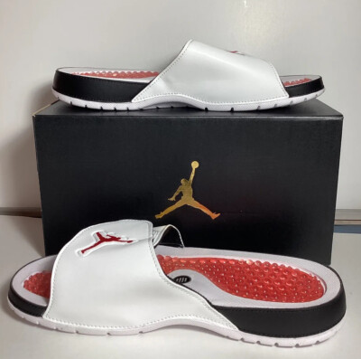 Jordan Hydro V Retro Slides Mens, Size 8 - Black/Fire Red/White