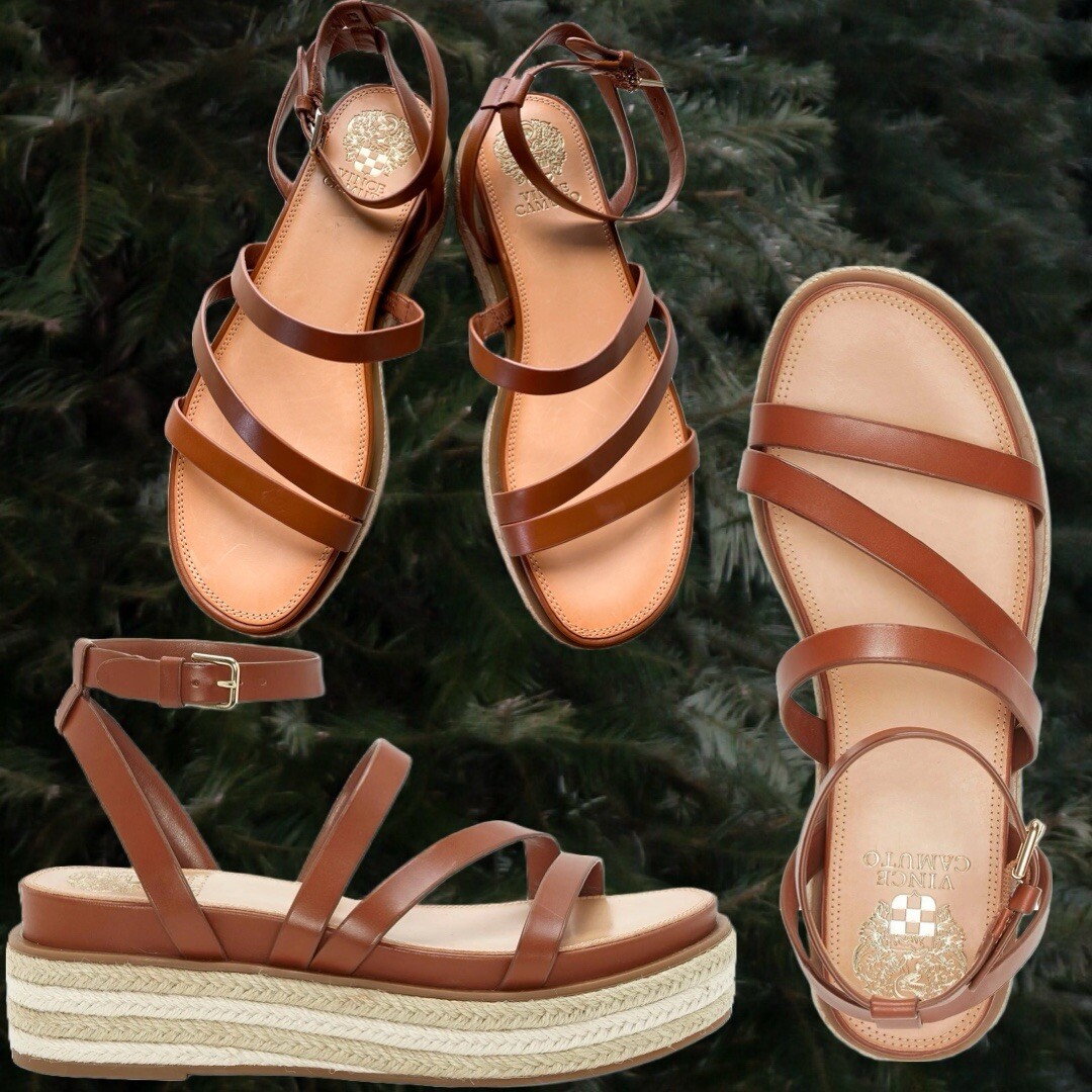 Vince Camuto Brown Leather Aevie Platform Espadrille Sandal  display picture 3