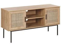 Tv-MöBel Heller Holzfarbton Rattan-TüRen Offenes Fach Schwarze Metallbeine Pasco