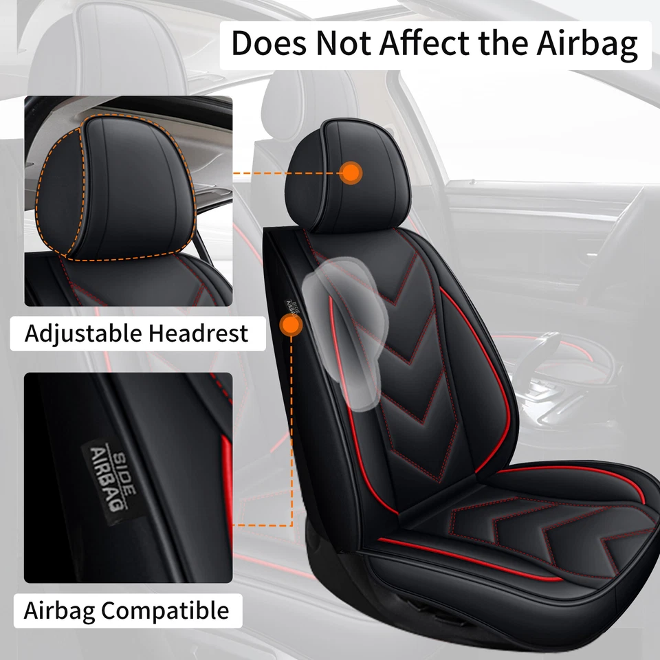 Front & Rear 5-Seat Covers Faux Leather Pad Full Set For KIA Amanti 2004-2008 - Image 4 of 4